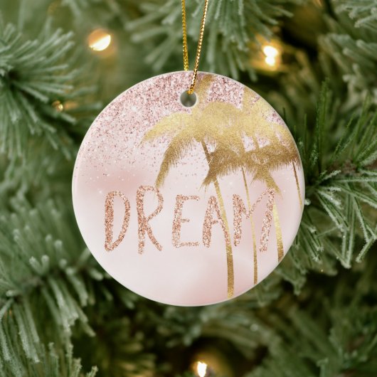Gold Palm Trees Pink Ombre Glitter Dream Keramisch Ornament (Boom)