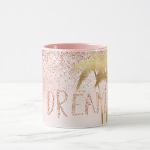 Gold Palm Trees Pink Ombre Glitter Dream       Mok