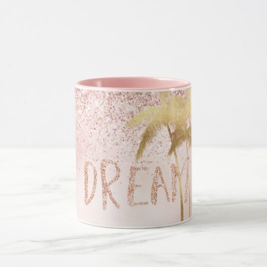 Gold Palm Trees Pink Ombre Glitter Dream       Mok (Midden)