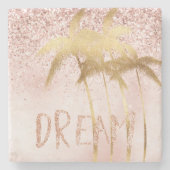 Gold Palm Trees Pink Ombre Glitter Dream Stenen Onderzetter (Voorkant)