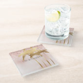 Gold Palm Trees Pink Ombre Glitter Glazen Onderzetter (Schuin)