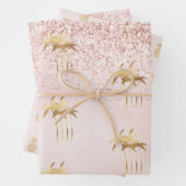 Gold Palm Trees Pink Ombre Glitter Inpakpapier Vel (In situ)
