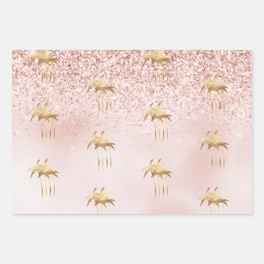 Gold Palm Trees Pink Ombre Glitter Inpakpapier Vel (Voorkant)
