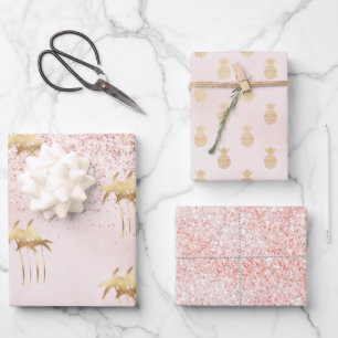 Gold Palm Trees Pink Ombre Glitter Inpakpapier Vel