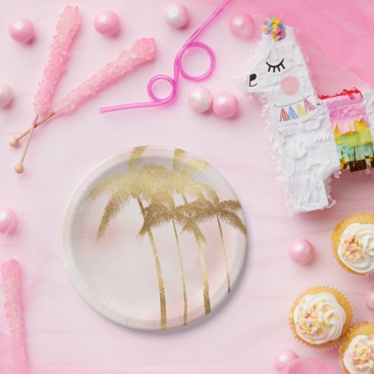 Gold Palm Trees Pink Ombre Papieren Bordje (Feest)