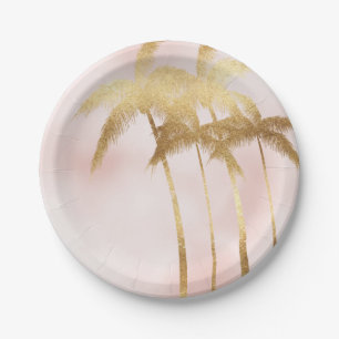 Gold Palm Trees Pink Ombre Papieren Bordje