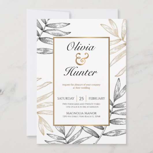 Gold Palm Tropical Destination Wedding Invitation Kaart (Voorkant)