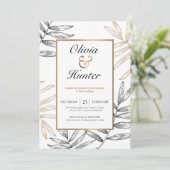Gold Palm Tropical Destination Wedding Invitation Kaart (Staand voorkant)