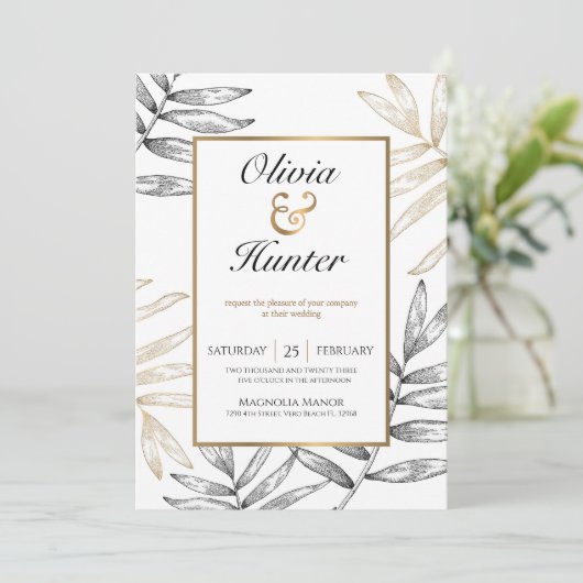 Gold Palm Tropical Destination Wedding Invitation Kaart (Staand voorkant)