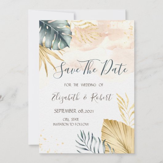 Gold Palm verlaat Waterverf op datum opslaan Save The Date (Voorkant)