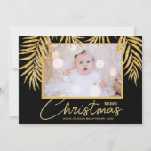 Gold Palms Black Tropische kerstfoto Feestdagenkaart (Voorkant)