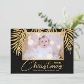 Gold Palms Black Tropische kerstfoto Feestdagenkaart (Staand voorkant)