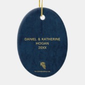 Gold Palms op Denim Holiday kerstfoto Oval Keramisch Ornament (Achterkant)