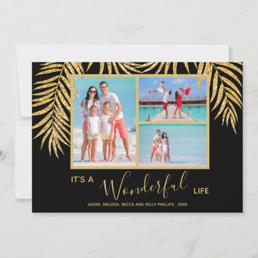 Gold Palms Photo Collage Kerstmis Feestdagenkaart (Voorkant)