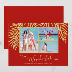 Gold Palms Photo Collage Kerstmis Feestdagenkaart
