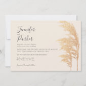 Gold Pampas Boho Rustic Woodsy Wedding Invitation Kaart (Voorkant)
