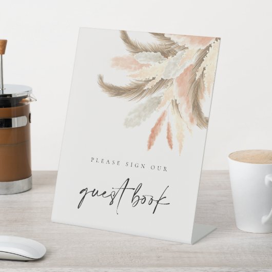 Gold Pampas Grass Guest Book Wedding C100 Reclamebord Met Voetstuk (Insitu)