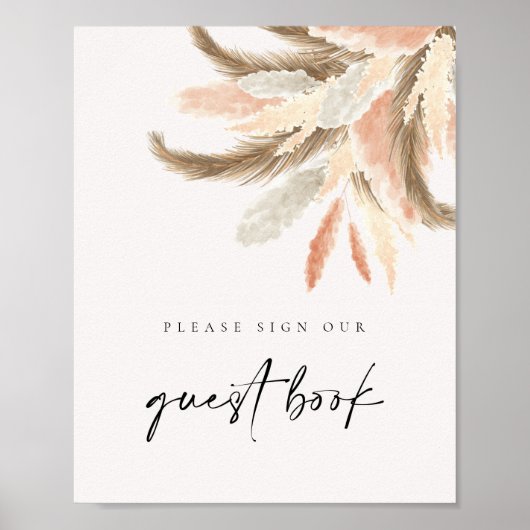 Gold Pampas Grass Guest Book Wedding Sign C100 Poster (Voorkant)