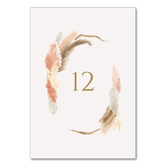 Gold Pampas Grass Table Number Kaart Sign C100 (Voorkant)