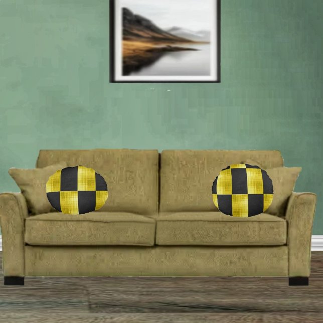 Gold-Paneled-Black-IV Rond Kussen (These attractive round pillows, jazzes up your home decor!)