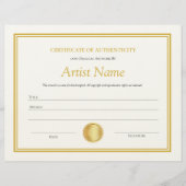 Gold Paper Certificate of Authenticity-Sjabloon Briefhoofd (Voorkant)