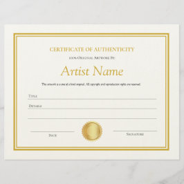 Gold Paper Certificate of Authenticity-Sjabloon Briefhoofd