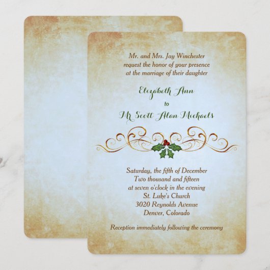 Gold Paper Holiday Theme Formele bruiloft Kaart (Voorkant / Achterkant)