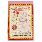 Gold Papercut Rabbit Chinese nieuwjaar 2023 Roze Medium Cadeauzakje (Voorkant)