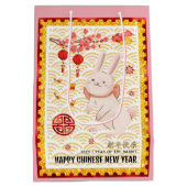 Gold Papercut Rabbit Chinese nieuwjaar 2023 Roze Medium Cadeauzakje (Achterkant)