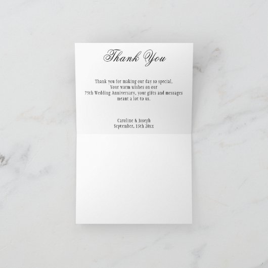 Gold & Parels 75e bruiloft Jubileum Dank u wel Bedankkaart (Binnen)