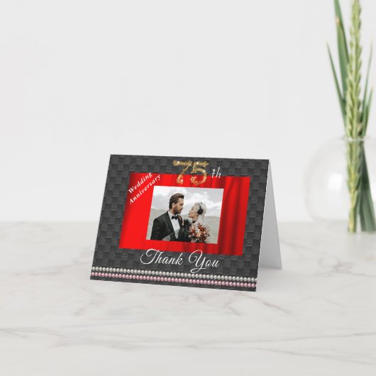 Gold & Parels 75e bruiloft Jubileum Dank u wel Bedankkaart (Voorkant)