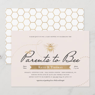 Gold Parents to Bee Baby shower Blush Kaart