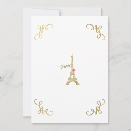 Gold Paris Eiffel Tower Pink Rose Sweet 16 Party Kaart (Achterkant)