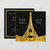 Gold Paris France Skyline #2 Bk Starry Sweet 16 SQ Kaart (Voorkant / Achterkant)