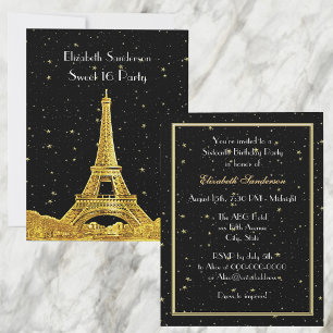 Gold Paris France Skyline #2 Bk Starry Sweet 16 V Kaart