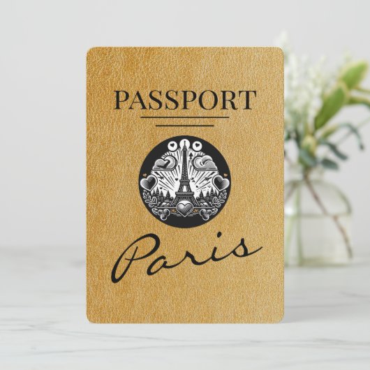 Gold Paris Passport Bewaar de datum Save The Date (Staand voorkant)