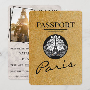 Gold Paris Passport Bewaar de datum Save The Date