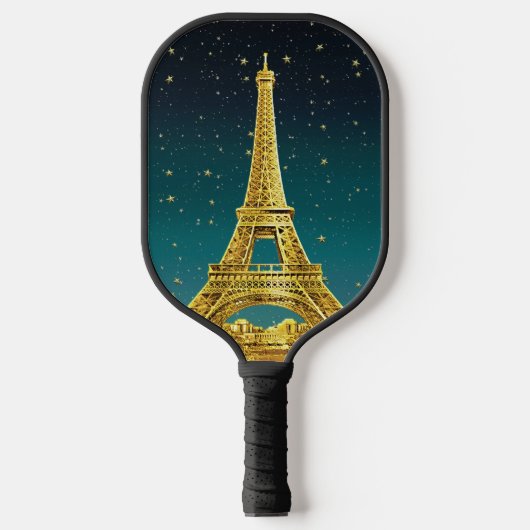Gold Paris Skyline #2 Blauwgroen Starry Sky Pickleball Paddle (Voorkant)
