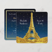 Gold Paris Skyline #2 Blue Starry Sweet 16 SQ Kaart (Voorkant / Achterkant)
