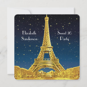 Gold Paris Skyline #2 Blue Starry Sweet 16 SQ Kaart