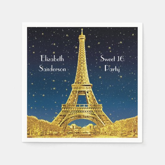 Gold Paris Skyline #2 Blue Starry Sweet 16 SQ Servetten (Voorkant)