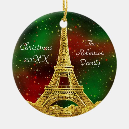 Gold Paris Skyline #2 KerstStarry Keramisch Ornament (Voorkant)