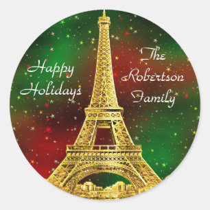 Gold Paris Skyline #2 KerstStarry Ronde Sticker