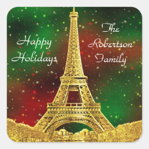 Gold Paris Skyline #2 KerstStarry Vierkante Sticker