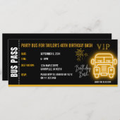 Gold Party Bus Pass Ticket VIP Milestone Verjaarda Kaart (Voorkant / Achterkant)