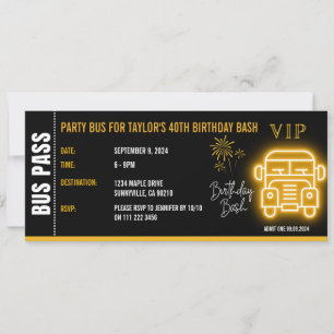 Gold Party Bus Pass Ticket VIP Milestone Verjaarda Kaart