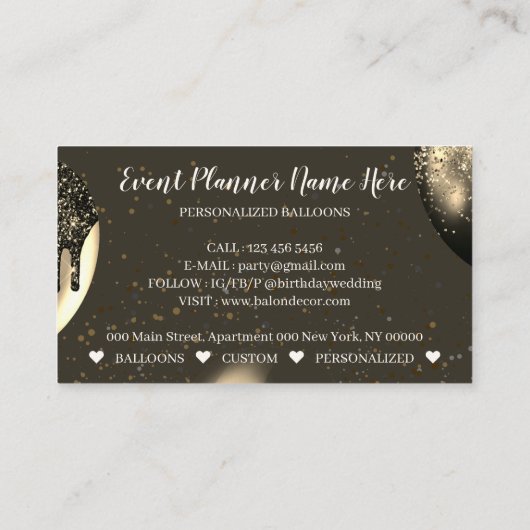 Gold Party Decor Evenementenplan Verjaardagsballon Visitekaartje (Achterkant)