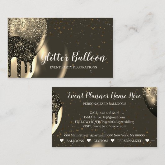 Gold Party Decor Evenementenplan Verjaardagsballon Visitekaartje (Voorkant / Achterkant)