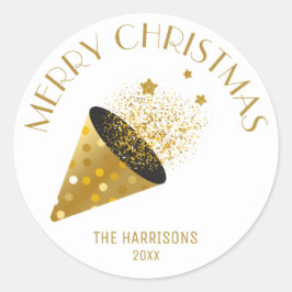 Gold Party Popper Pet Naam Kerst Ronde Sticker