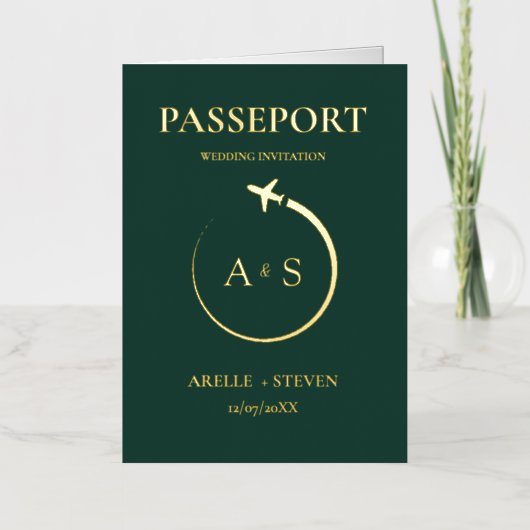 Gold Passport Wedding Uitnodiging (Voorkant)